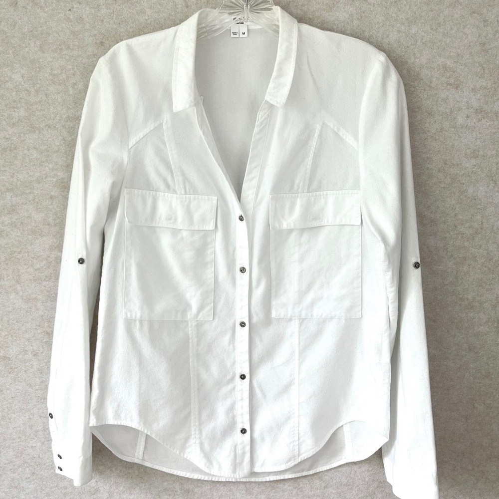 Helmut Lang White Cotton Button Down Pocket Front